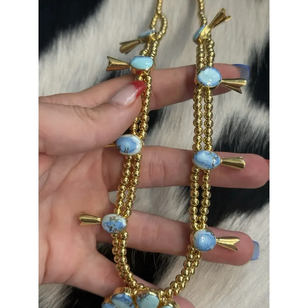 Affordable Golden Hills Turquoise Squash Blossom Necklace Gold on Sterling